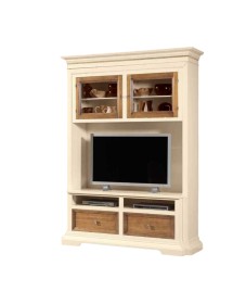 MOBILI 2G - PARETE ATTREZZATA IN LEGNO AVORIO NOCE L.168 P.57 H. 235 VISTA FRONTALE