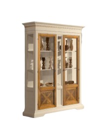 MOBILI 2G - VETRINA 2 PORTE IN LEGNO CLASSICA AVORIO NOCE 146X53X213 VISTA FRONTALE