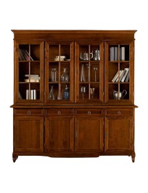 MOBILI 2G - CRISTALLIERA 4 PORTE CLASSICA IN LEGNO TINTA NOCE 205X42X213 vista frontale