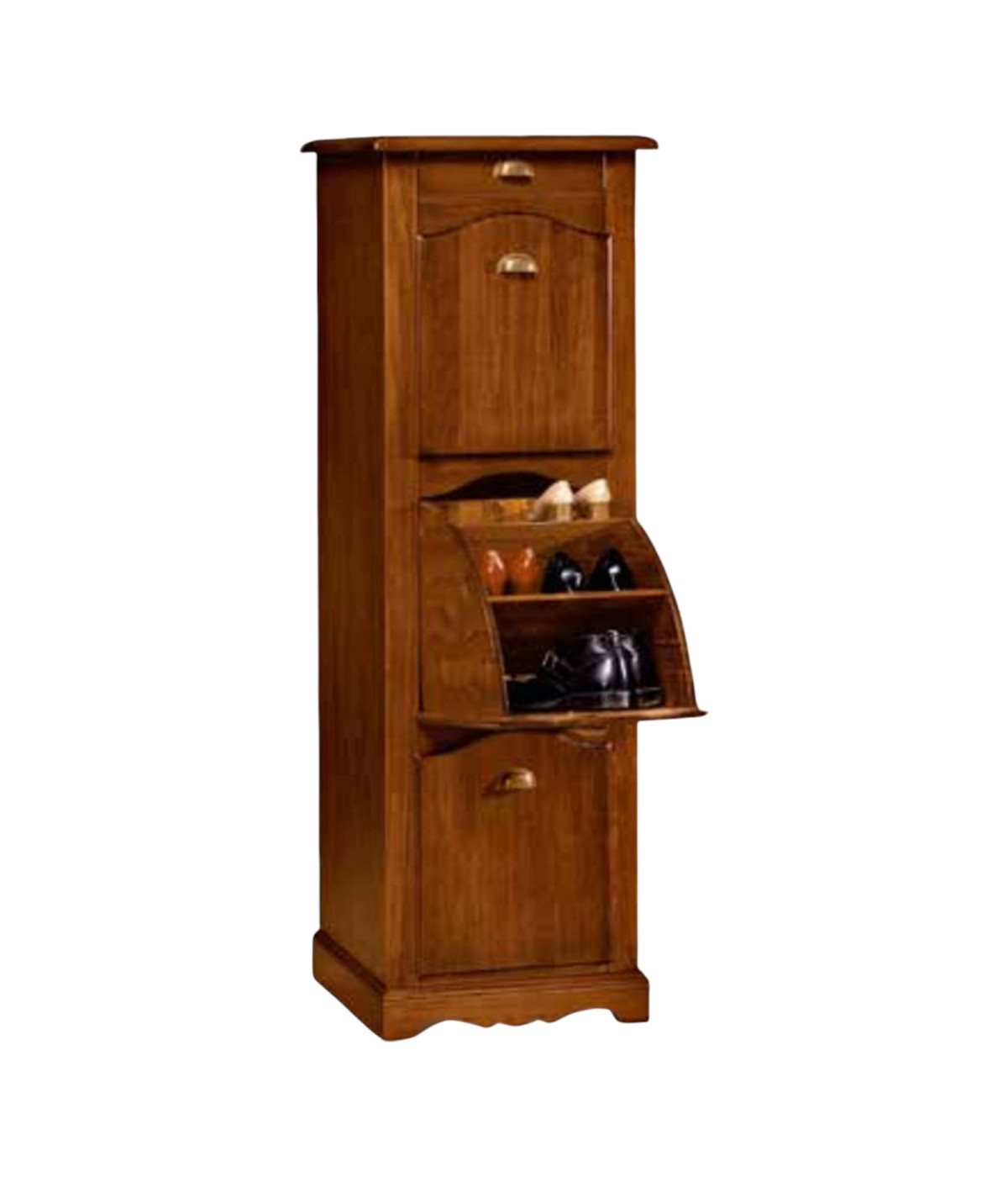 MOBILI 2G - SCARPIERA SINGOLA IN LEGNO TINTA NOCE ARTE POVERA L.53 P.43 H.155 vista frontale