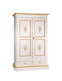 MOBILI 2G - ARMADIO 2 PORTE LEGNO SHABBY BIANCO E DECORI ARANCIONI 125X61X200 ISTA FRONTALE