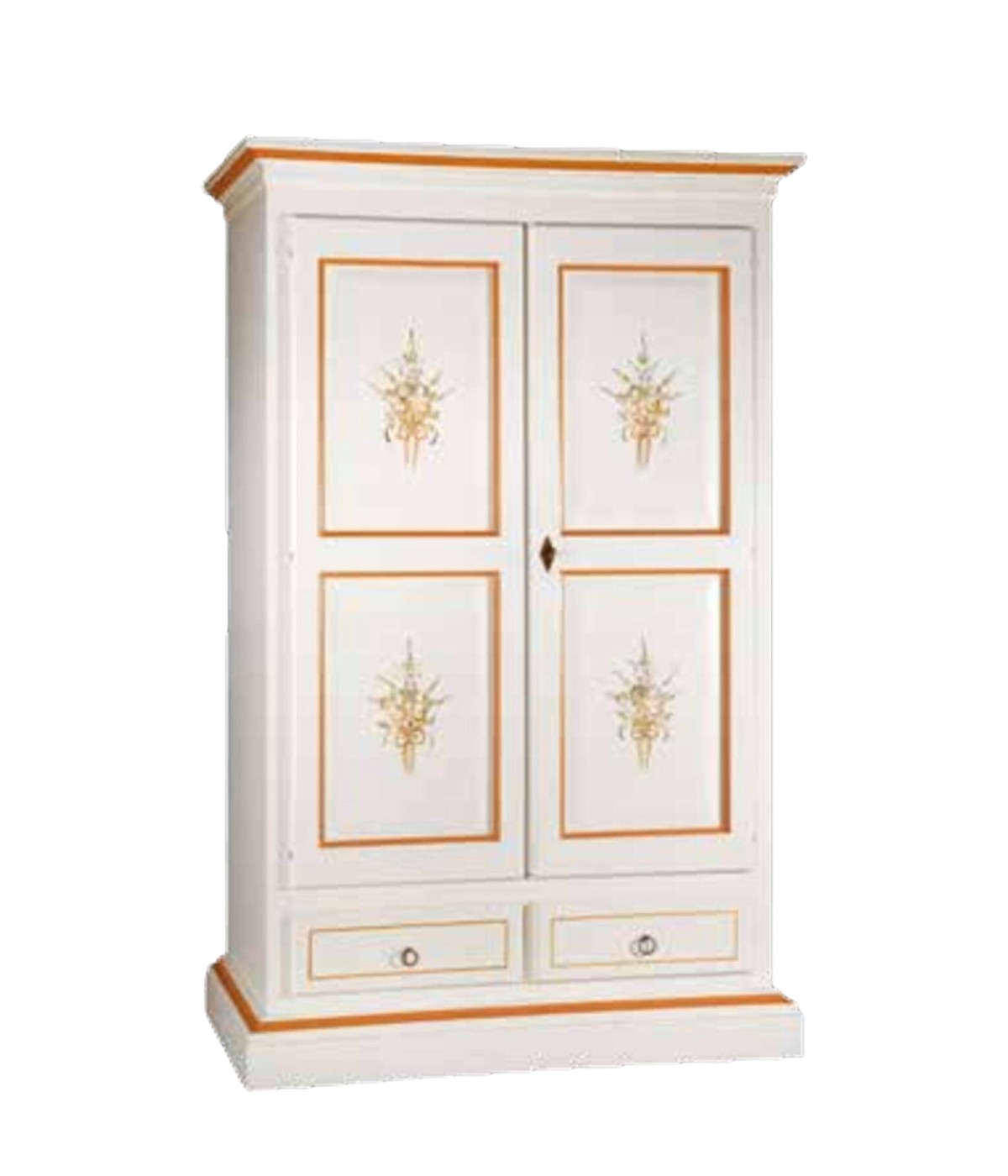 MOBILI 2G - ARMADIO 2 PORTE LEGNO SHABBY BIANCO E DECORI ARANCIONI 125X61X200 ISTA FRONTALE