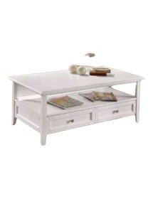 MOBILI 2G - TAVOLINO 2 CASSETTI IN LEGNO CLASSICO BIANCO L.120 P.65 H.51 VISTA FRONTALE