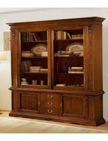 MOBILI 2G - LIBRERIA CRISTALLIERA ANTE SCORREVOLI LEGNO TINTA NOCE  L.212 P.45 H.220 vista frontale