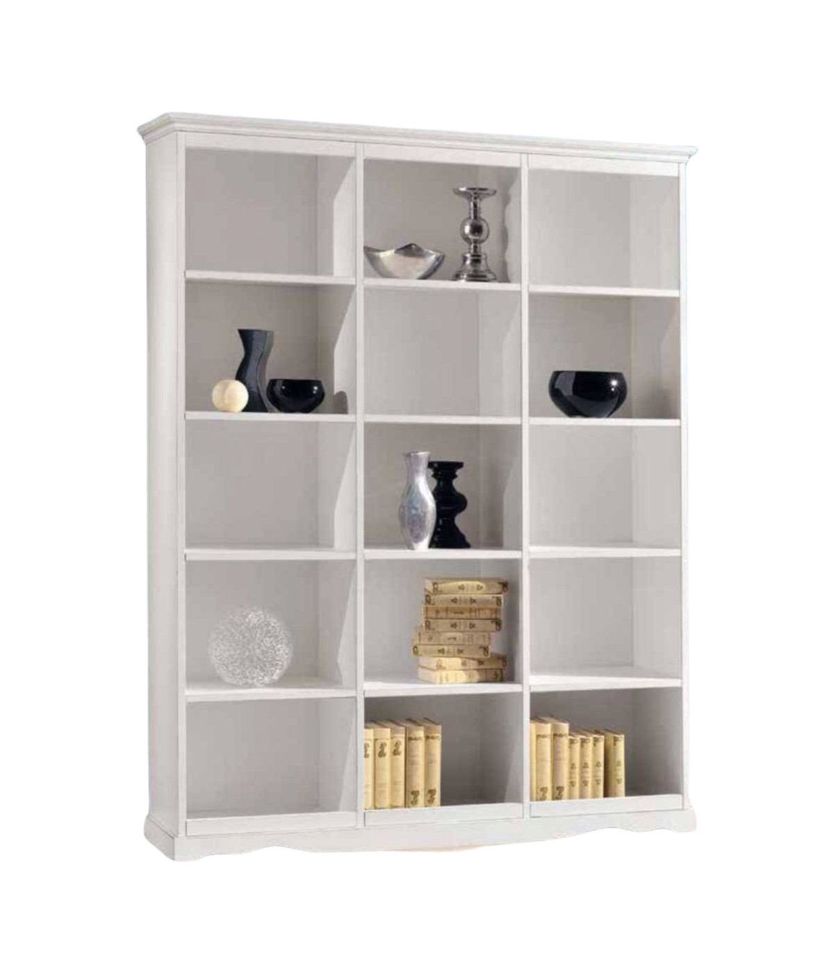 MOBILI 2G - LIBRERIA A GIORNO CLASSICA LEGNO BIANCO 156X38X205 VISTA FRONTALE