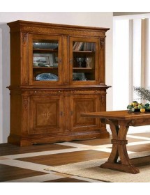 MOBILI 2G - CRISTALLIERA 4 PORTE TINTA NOCE IN LEGNO INTARSI 214X55X230 H.230 VISTA FRONTALE