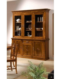 MOBILI 2G - CRISTALLIERA CLASSICA LEGNO 3 PORTE INTARSIO BASSANO 175x49x222 VISTA FRONTALE
