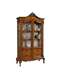 MOBILI 2G - VETRINA IN LEGNO DI RADICA 2 PORTE IMPERO FINITURA BASSANO L.114 P.46 H.217 vista frontale