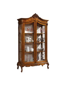 MOBILI 2G - VETRINA IN LEGNO DI RADICA 2 PORTE IMPERO FINITURA BASSANO L.114 P.46 H.217 vista frontale