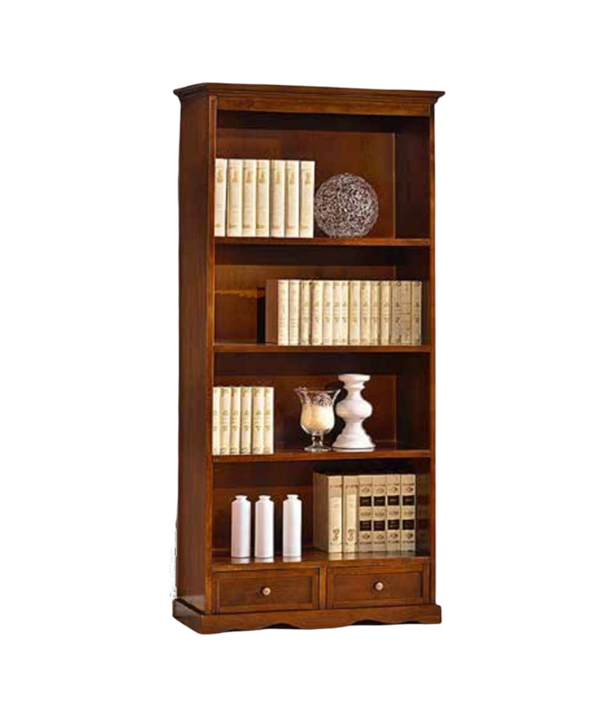 MOBILI 2G - LIBRERIA LEGNO TINTA NOCE ARTE POVERA 88X38X188 vista frontale