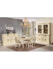 MOBILI 2G - CRISTALLIERA SHABBY AVORIO PENNELLATO DECORI 168x48x222 vista frontale completa sala