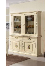 MOBILI 2G - CRISTALLIERA SHABBY AVORIO PENNELLATO DECORI 168x48x222 vista frontale