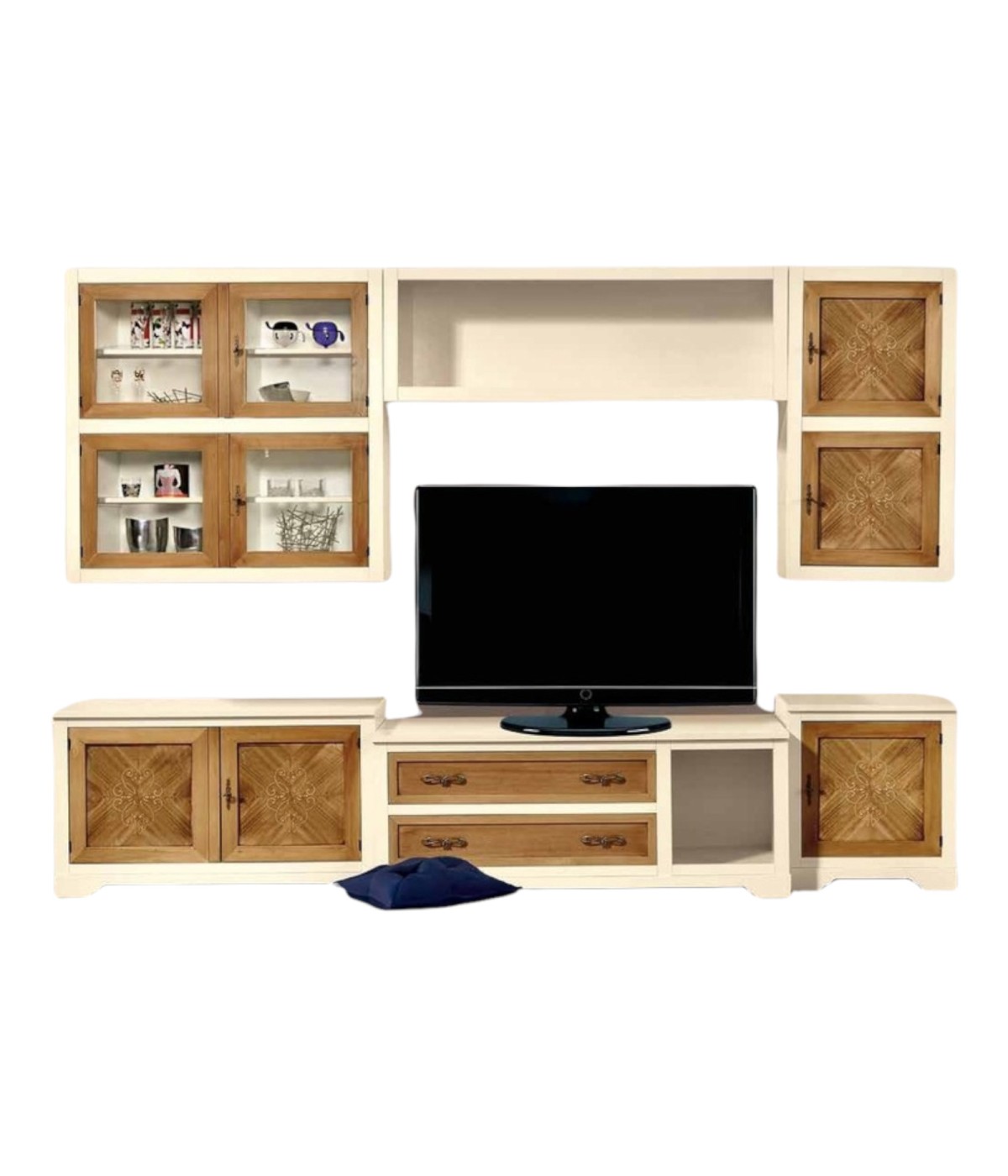 MOBILI 2G - PARETE ATTREZZATA IN LEGNO AVORIO NOCE/GRANO 310X65 vista frontale