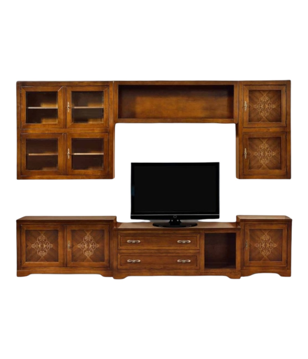 MOBILI 2G - PARETE ATTREZZATA IN LEGNO FINITURA BASSANO 310X65 vista frontale