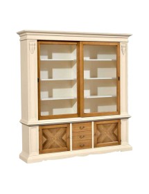 MOBILI 2G - CRISTALLIERA IN LEGNO ARTE POVERA 2 ANTE SCORREVOLI AVORIO/GRANO 212X45X220 vista frontale