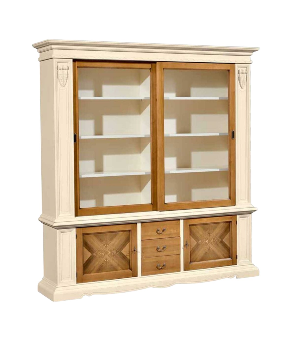 MOBILI 2G - CRISTALLIERA IN LEGNO ARTE POVERA 2 ANTE SCORREVOLI AVORIO/GRANO 212X45X220 vista frontale