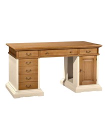 MOBILI 2G - SCRIVANIA ARTE POVERA LEGNO AVORIO NOCE GRANO L.160 P.80 H.85 VISTA FRONTALE