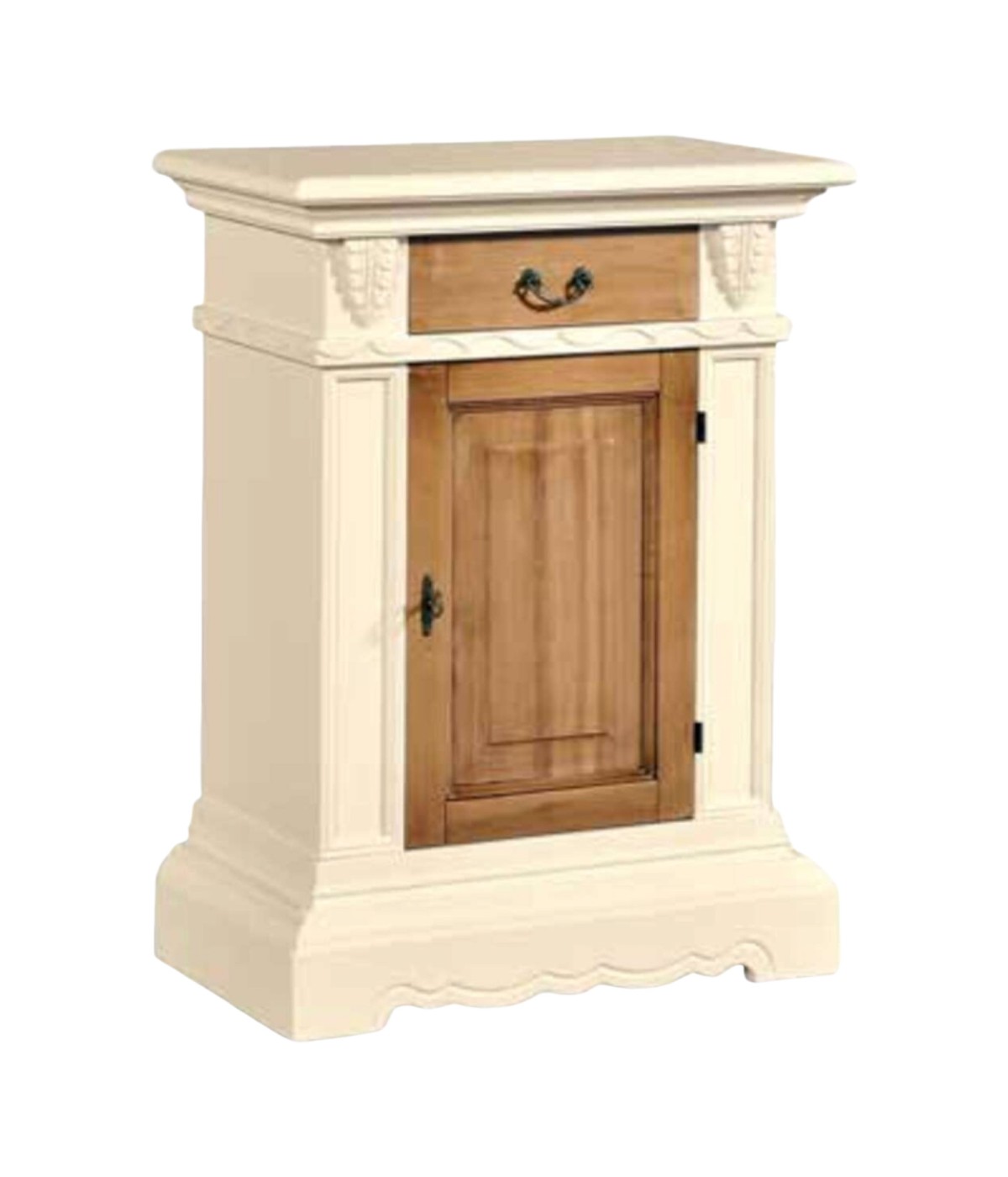 MOBILI 2G - MADIA CREDENZA IN LEGNO 1 PORTA AVORIO NOCE GRANO 70X38X93 vista frontale