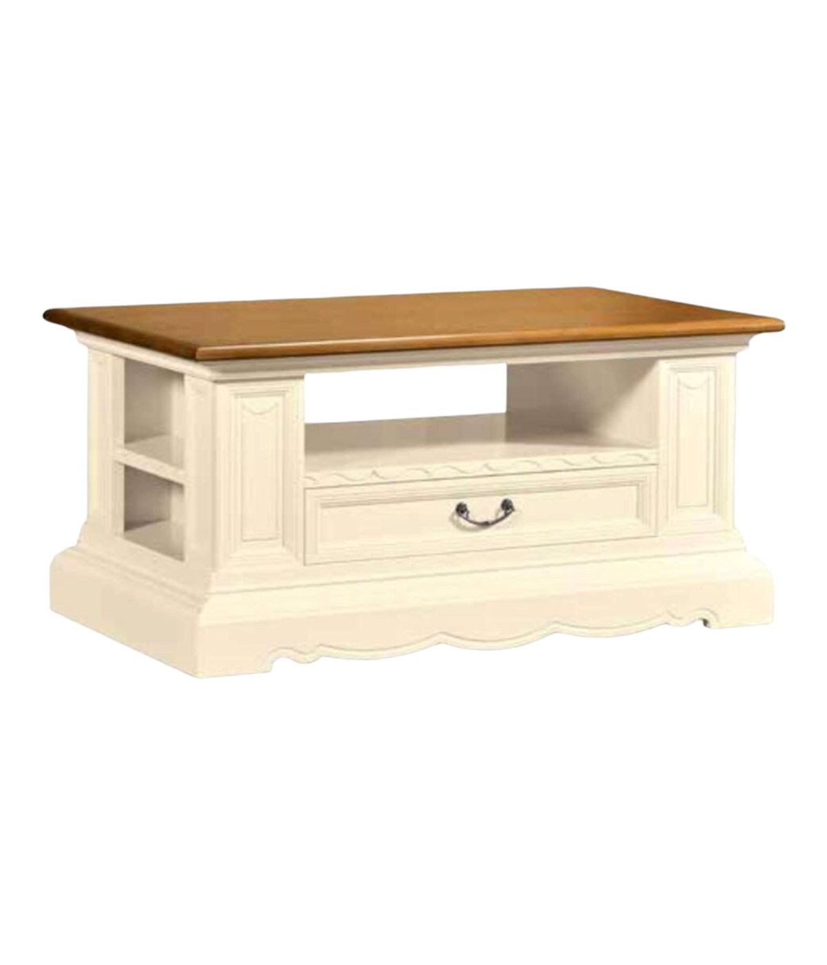 MOBILI 2G - TAVOLINO CLASSICO SHABBY LEGNO AVORIO NOCE GRANO 125X75X60 vista frontale