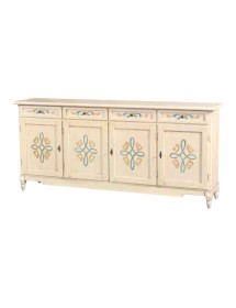 MOBILI 2G - MADIA CREDENZA CLASSICA LEGNO AVORIO PENNELLATO CON DECORI 205X42X94 vista frontale