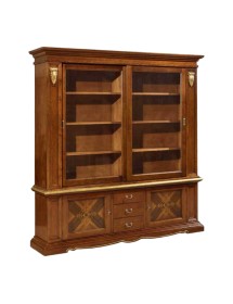 MOBILI 2G - CRISTALLIERA IN LEGNO 2 PORTE SCORREVOLI ARTE POVERA CILIEGIO/FOGLIA ORO 212X45X220