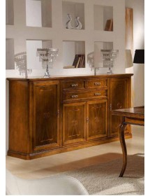 MOBILI 2G - CREDENZONE IN LEGNO 4 PORTE-3 CASSETTI CON INTARSI FINITURA BASSANO MISURE L.211 P.49 H.113