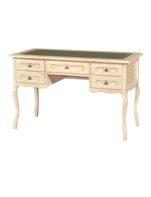 MOBILI 2G - SCRIVANIA IN LEGNO AVORIO PENNELLATO PIANO PELLE ARTE POVERA 130X60X79