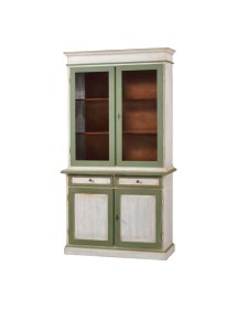 CRISTALLIERA 2 ANTE LEGNO BICOLORE SHABBY BIANCO VERDE 105X42X205