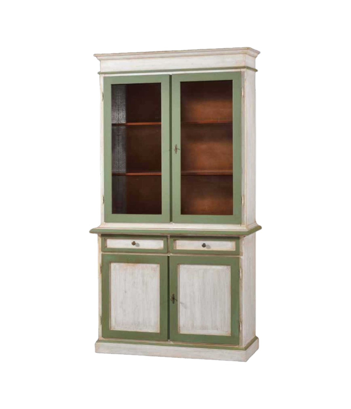 CRISTALLIERA 2 ANTE LEGNO BICOLORE SHABBY BIANCO VERDE 105X42X205