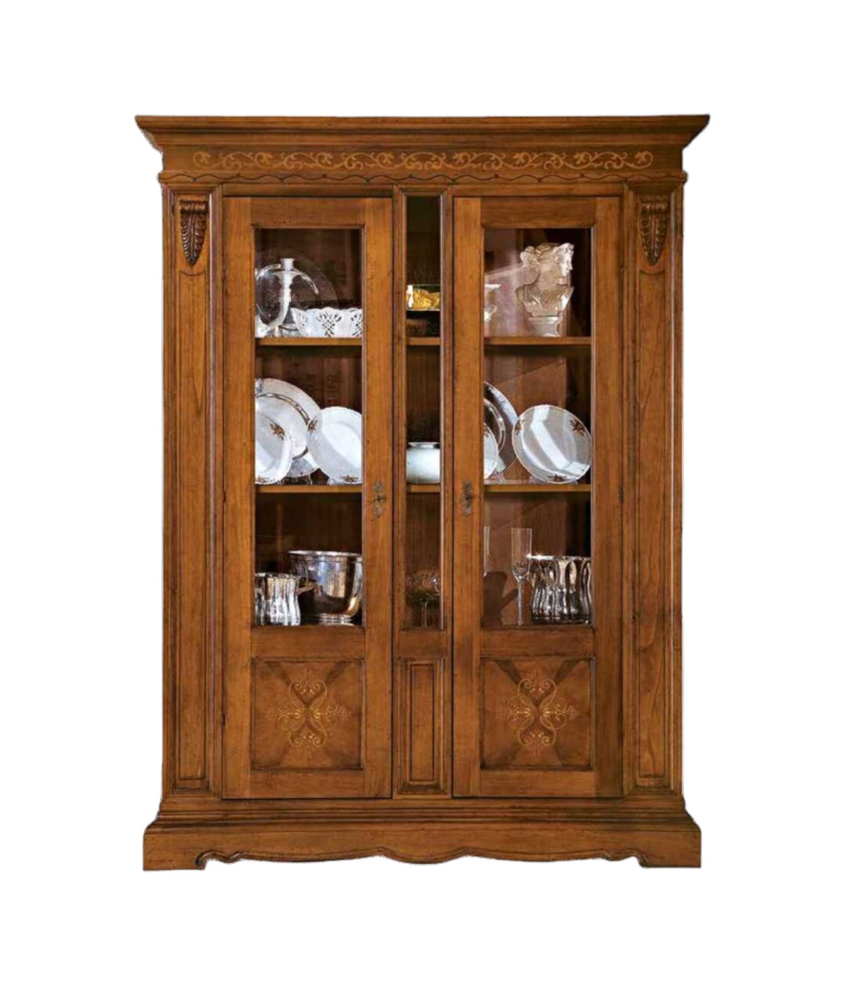 MOBILI 2G - VETRINA 2 ANTE IN LEGNO  ARTE POVERA FINITURA CILIEGIO PATINATO L.162 P.49 H.214