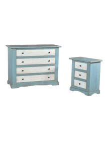 MOBILI 2G - GRUPPO COMO' E 2 COMODINI LACCATO AZZURRO/BIANCO PATINATO