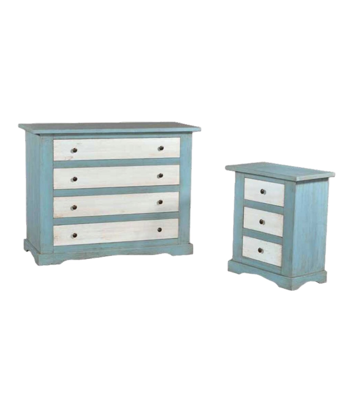 MOBILI 2G - GRUPPO COMO' E 2 COMODINI LACCATO AZZURRO/BIANCO PATINATO