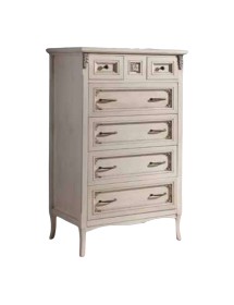 MOBILI 2G - CASSETTIERA SHABBY IN LEGNO BIANCO INVECCHIATO E PROFILI ARGENTO 79X50X144