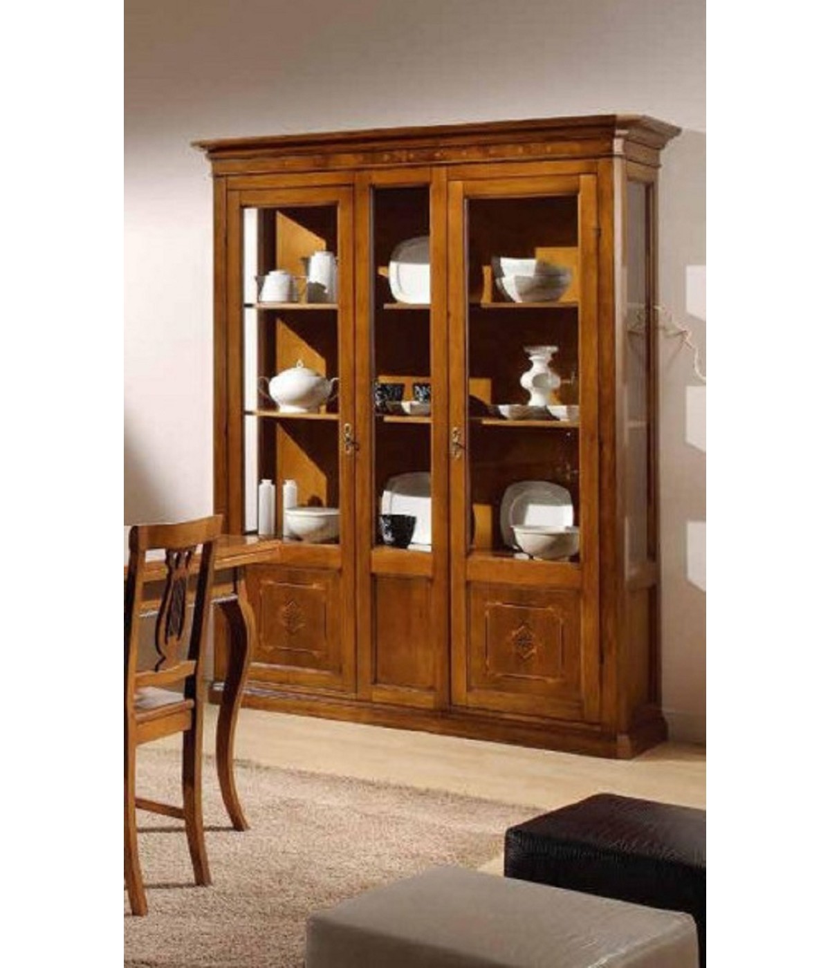 MOBILI 2G - CRISTALLIERA IN LEGNO 2 PORTE CON INTARSIO TINTA NOCE MISURE L.163 P.49 H.210