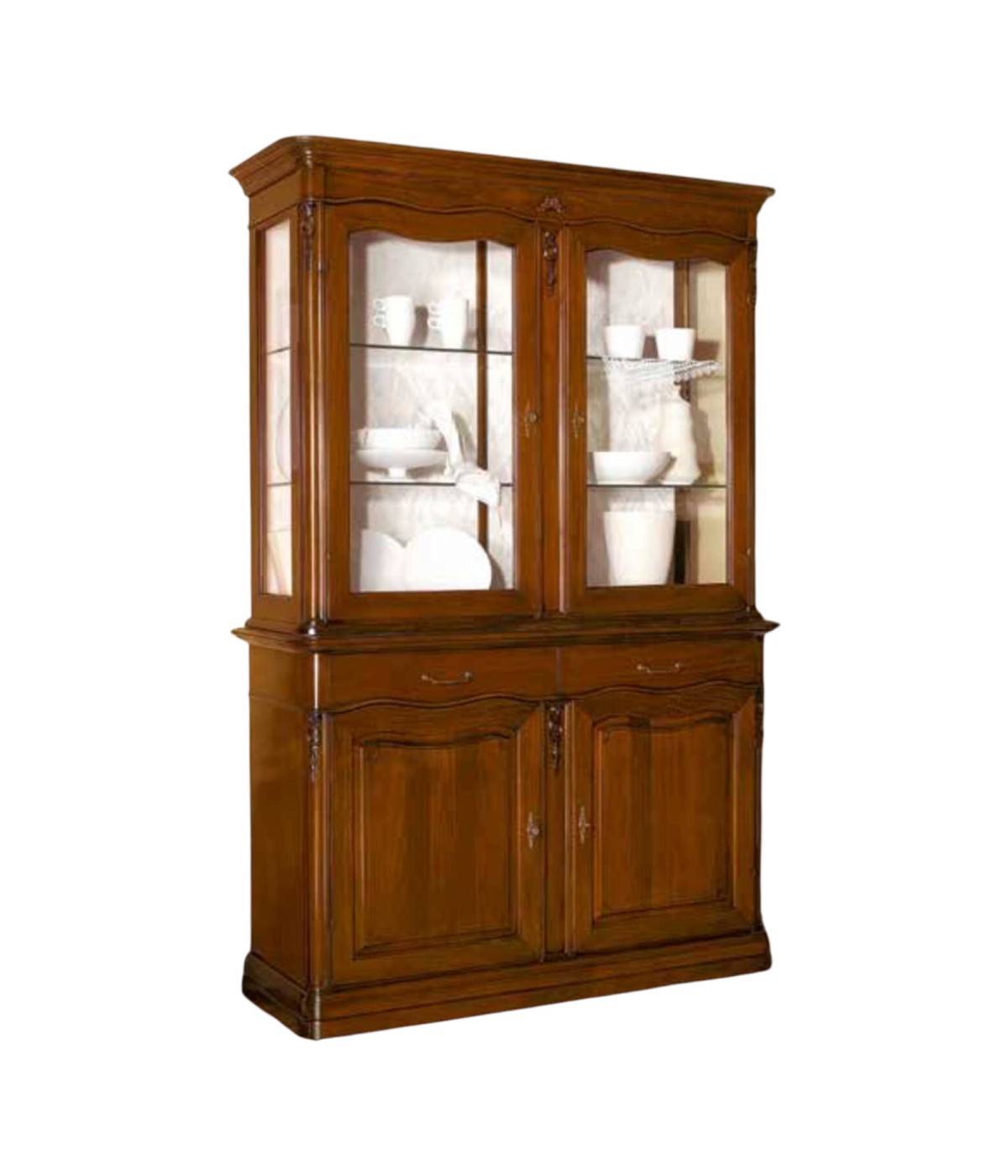 MOBILI 2G - CRISTALLIERA-BOISERIE IN LEGNO CON FREGI TINTA NOCE MISURA L.154 P.53 H.230