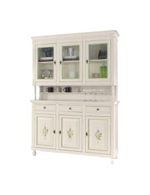 Cristalliera napoletana 3 porte in legno shabby bianco anticato decorato 150x43x208