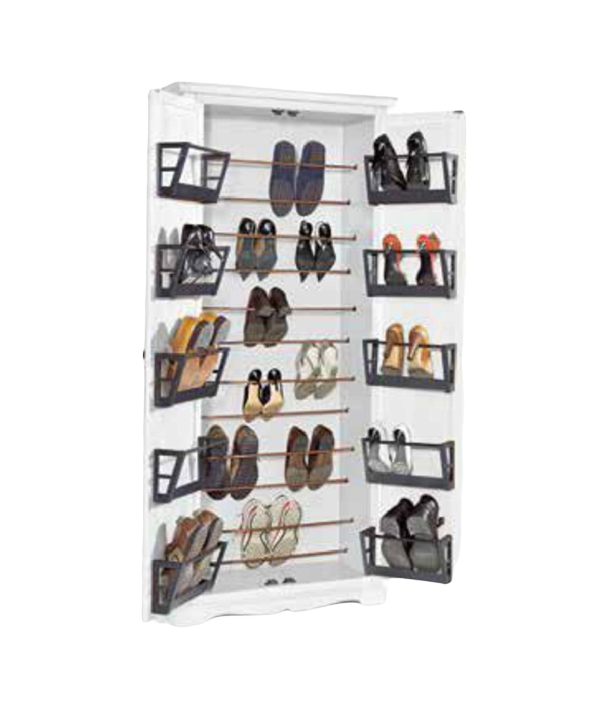 MOBILI 2G - ARMADIO PORTA SCARPE IN LEGNO BIANCO LACCATO cm 87x40x192H VISTA APERTO