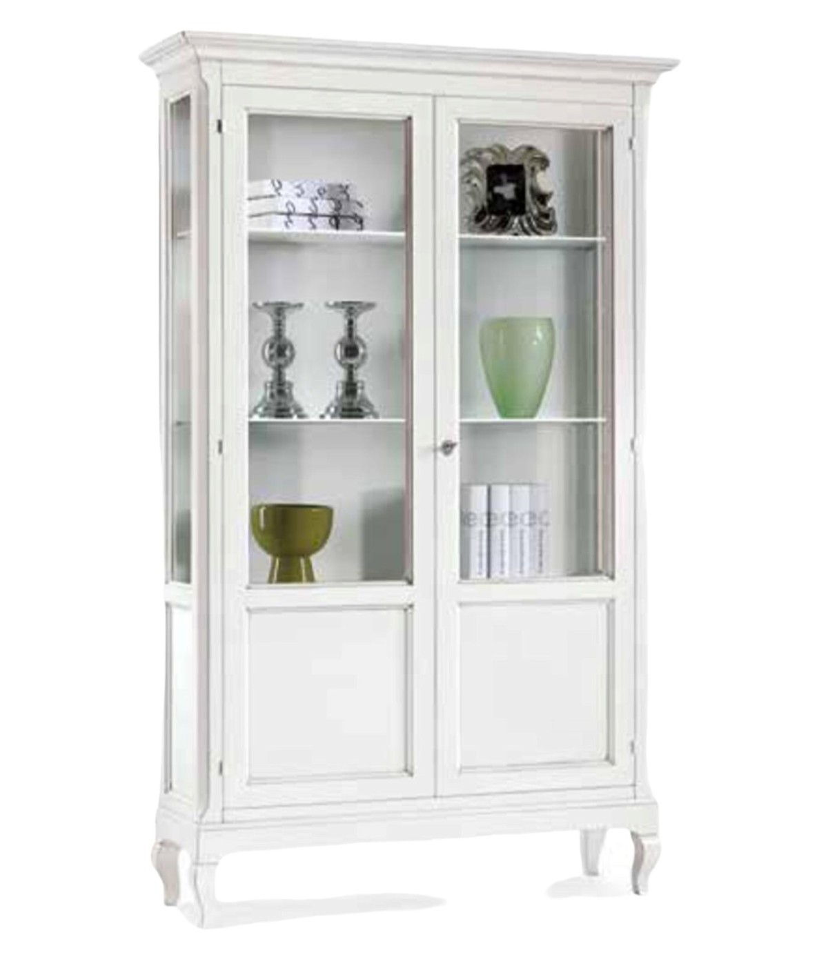 MOBILI 2G - VETRINA ARTE POVERA 2 ANTE IN LEGNO BIANCO L.126 P.44 H.207 vista frontale