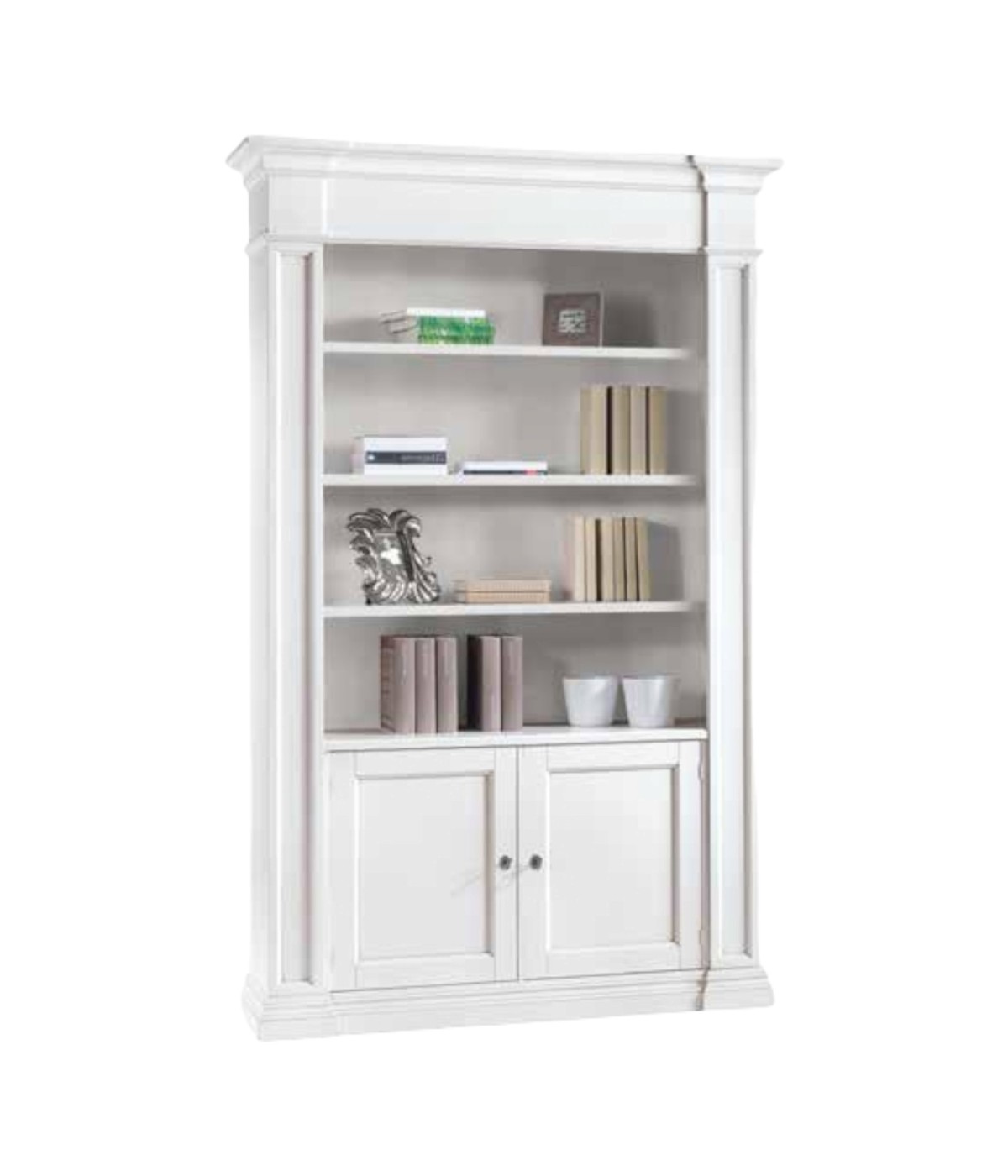 Libreria classica 2 porte in legno bianca 140x40x220