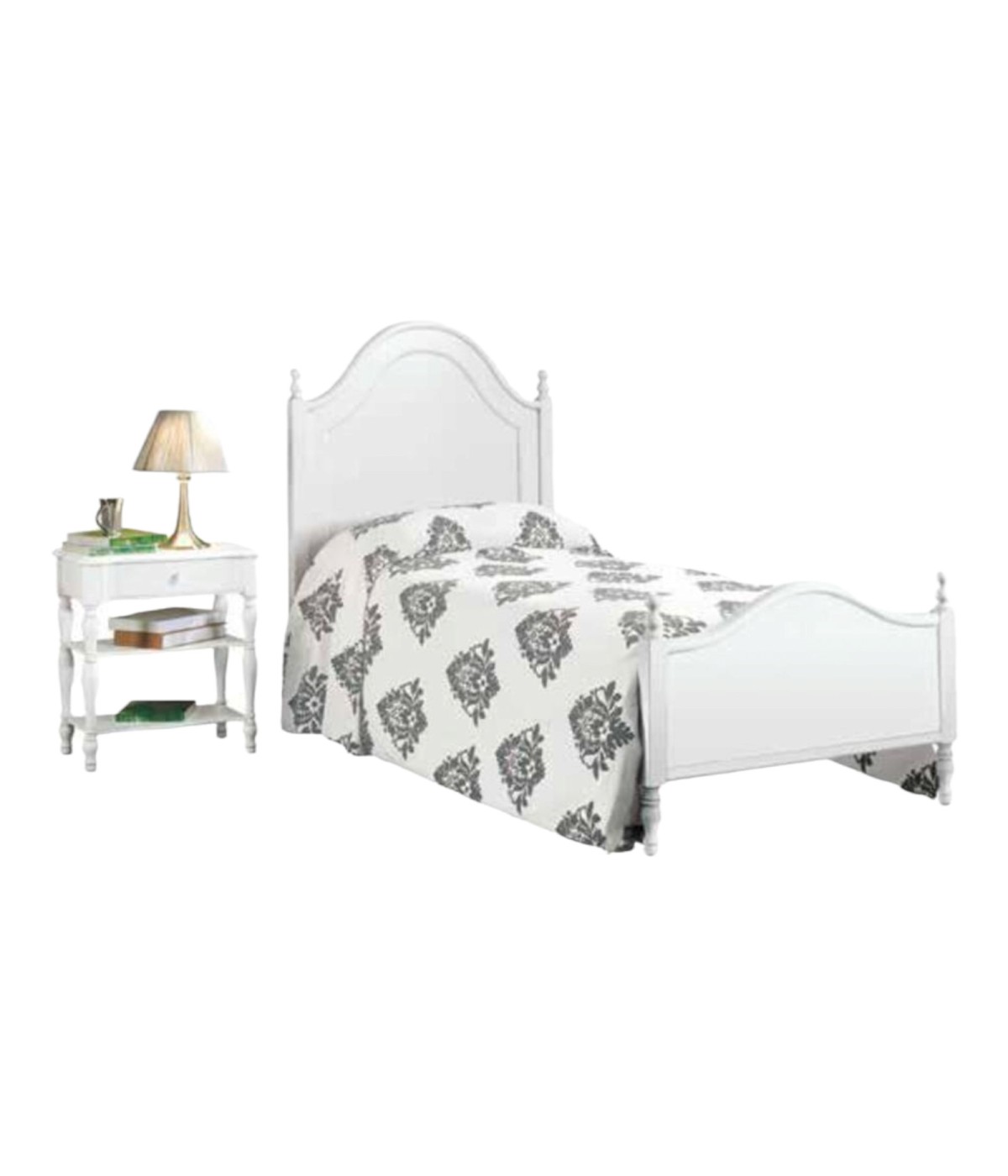 MOBILI 2G - LETTO SINGOLO ARTE POVERA LACCATO BIANCO OPACO  L.100 P.212 HT.135 VISTA LATERALE