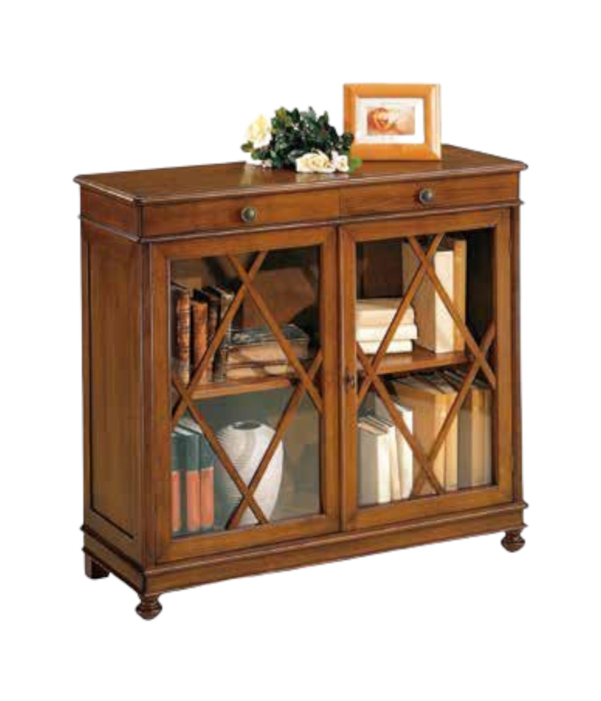 MOBILI 2G - MADIA LIBRERIA INGLESINA IN LEGNO TINTA NOCE 110X40X100 vista frontale