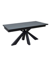 MOBILI 2G - TAVOLO BIG TABLE PIANO VETRO CERAMICA FINITURA PIETRA NERA MISURA L.160 P.90 H.76(APERTO 240 CM) (02) vista frontale