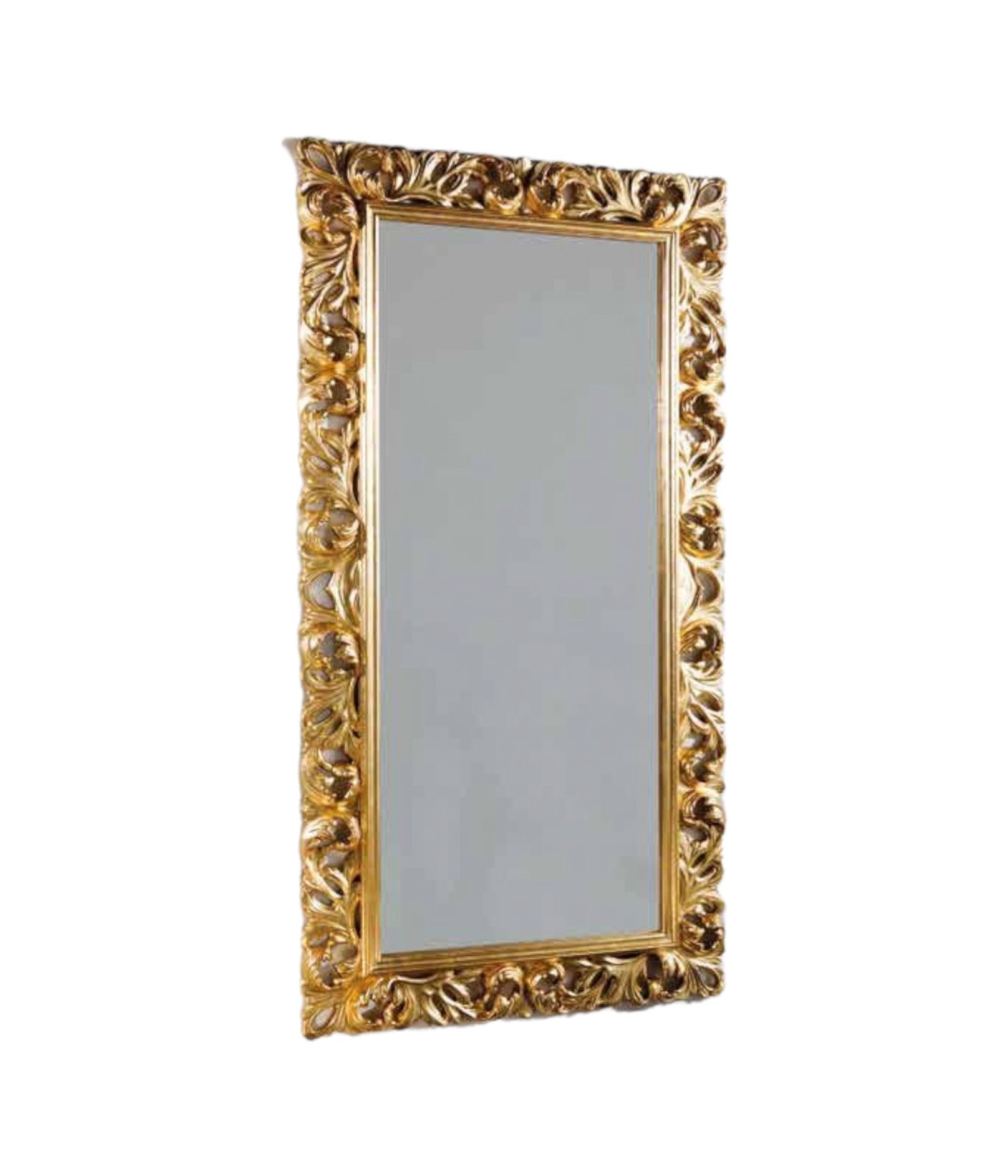 MOBILI 2G - Specchiera barocca intagliata in foglia oro L.107xP.5 H.207 vista verticale