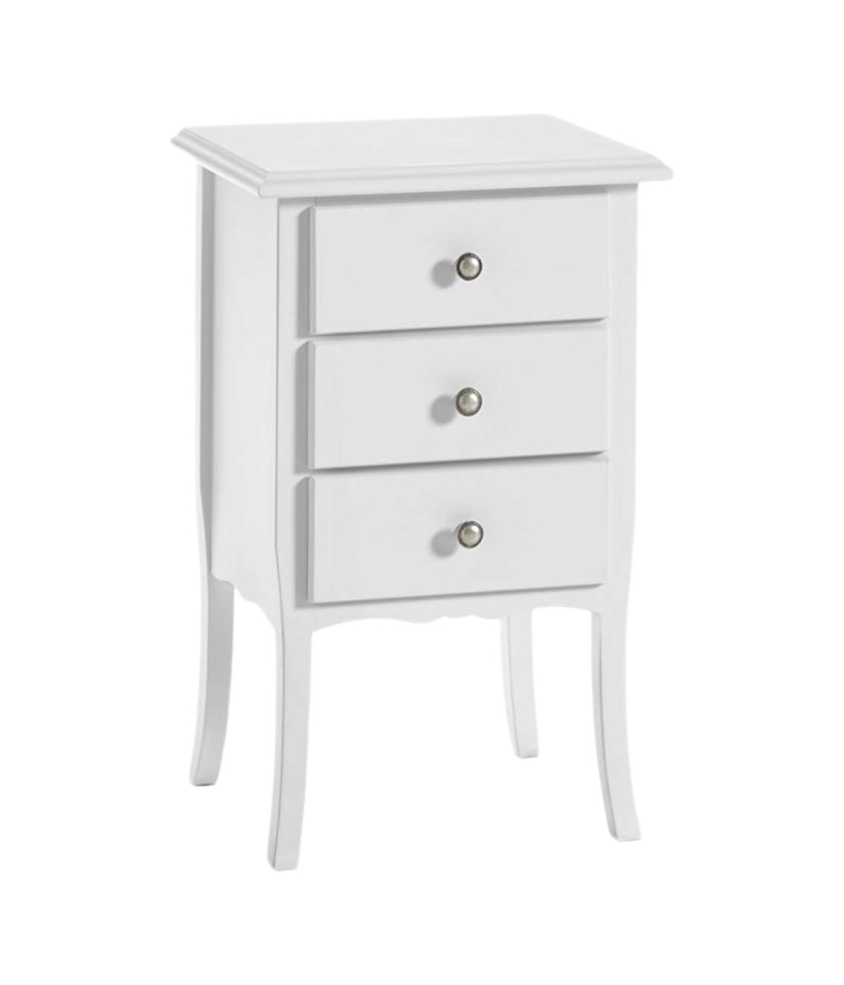 MOBILI 2G - COMODINO CLASSICO 3 CASSETTI SHABBY BIANCO  45X34x71 VISTA FRONTALE