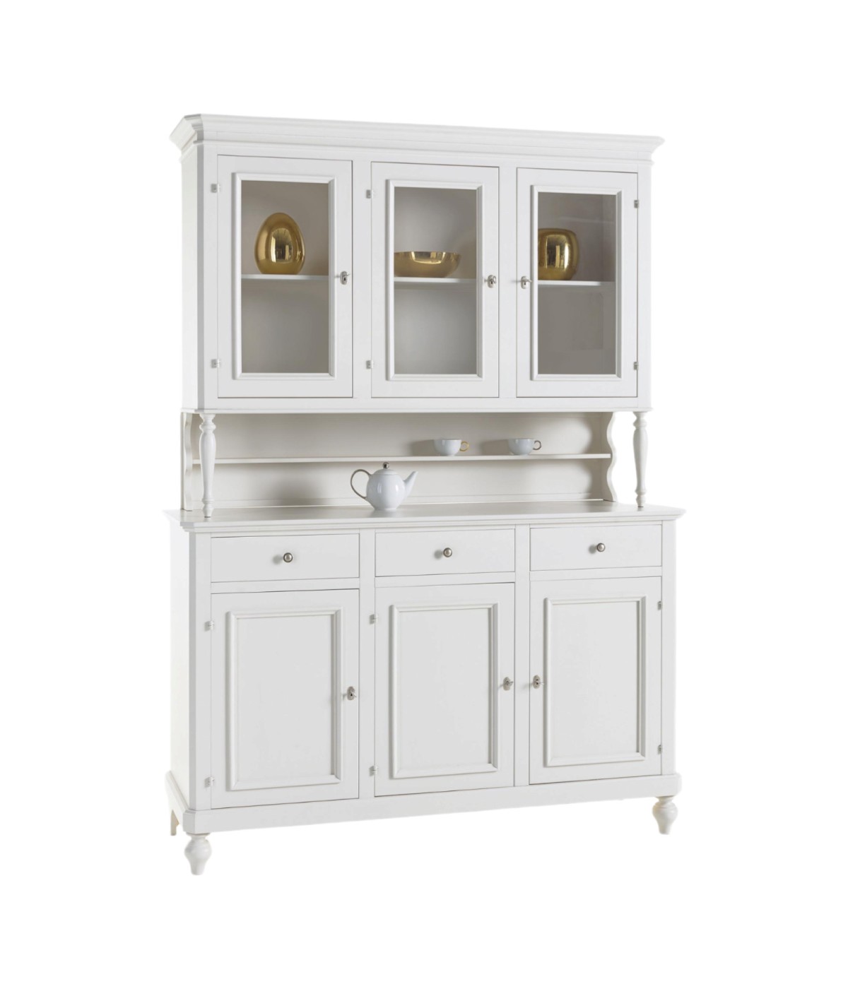 MOBILI 2G - Cristalliera 3 ante arte povera napoletana bianco sporco l.160 p.50/41 h.221 VISTA FRONTALE