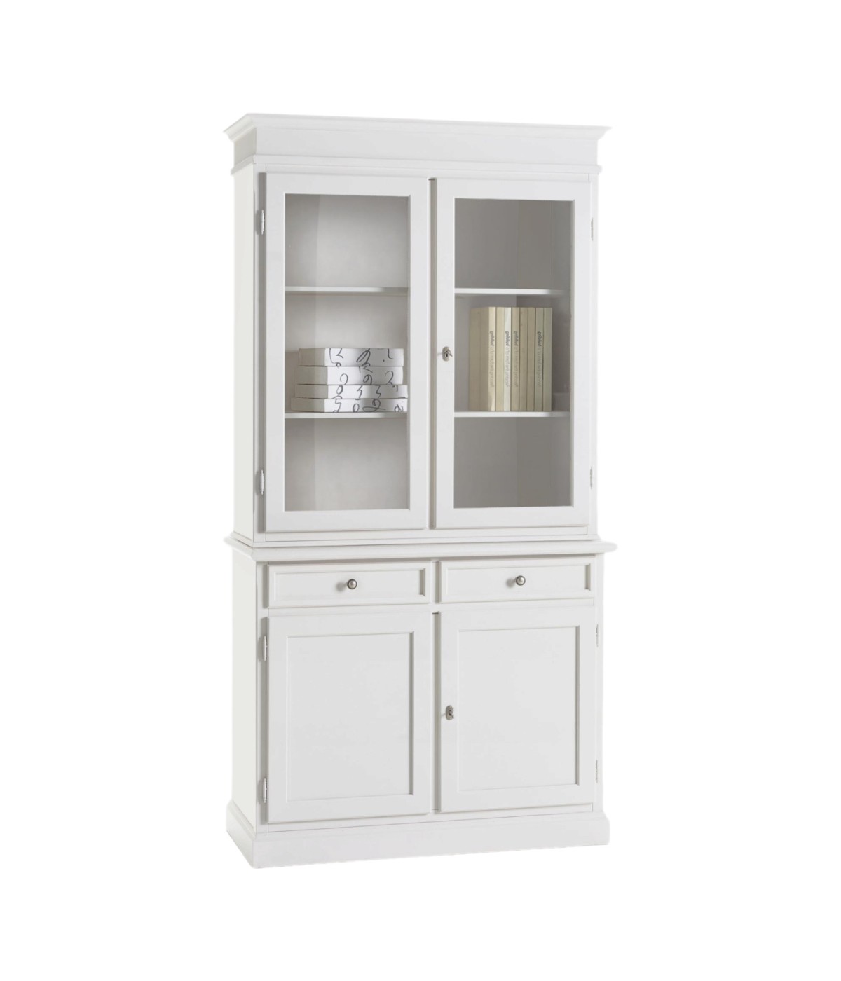 MOBILI 2G - Cristalliera 2 porte in legno arte povera bianco sporco 106x42x203 VISTA FRONTALE