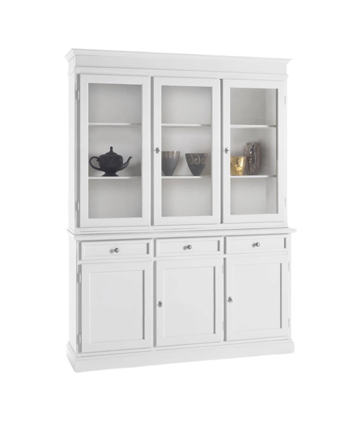 MOBILI 2G - Cristalliera 3 porte in legno arte povera bianco sporco 155x42x203 VISTA FRONTALE