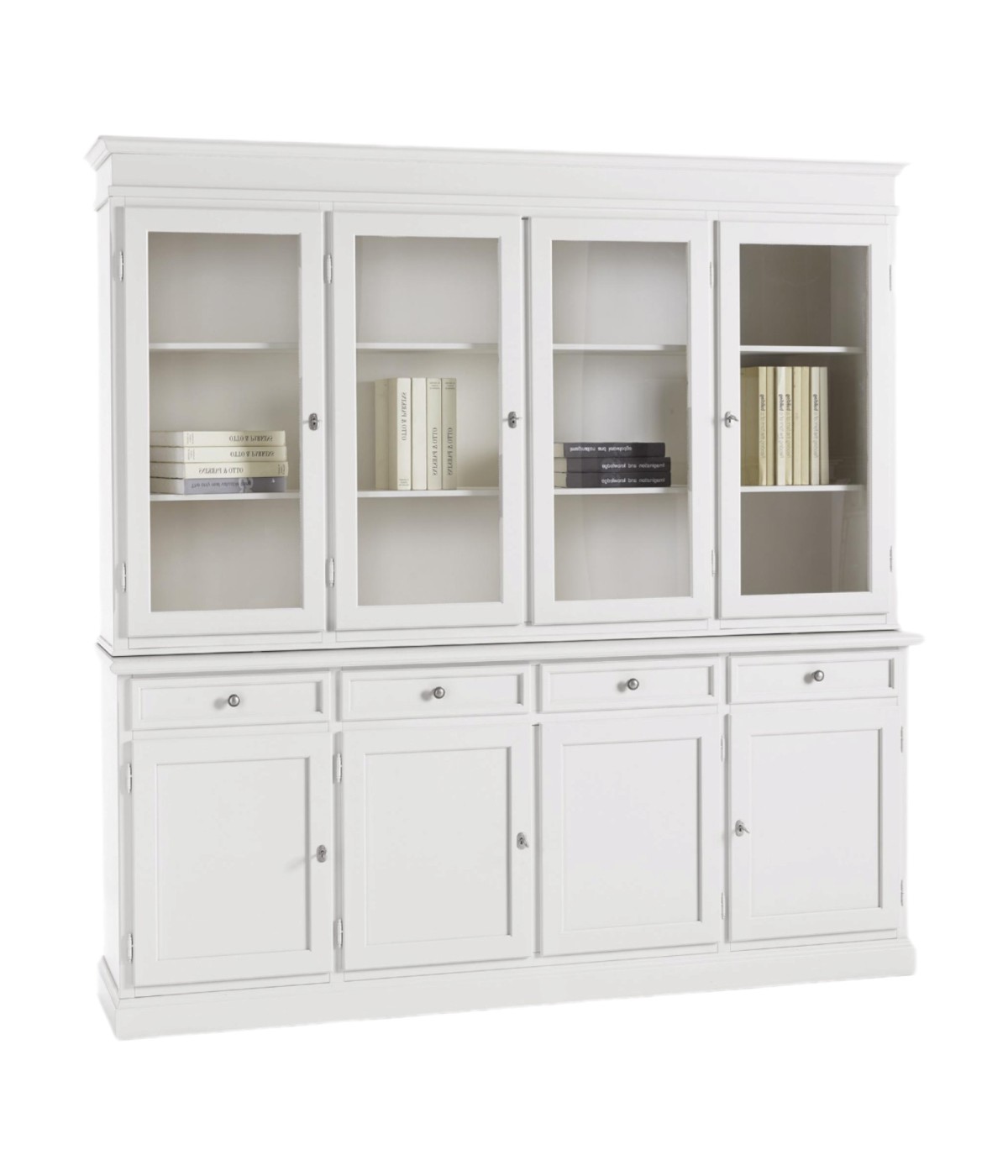 MOBILI 2G - CRISTALLIERA CLASSICA IN LEGNO 4 PORTE BIANCO SPORCO 203x42x203 VISTA FRONTALE