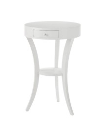 MOBILI 2G - Tavolino rotondo classico legno bianco shabby 45x45x70 vista frontale