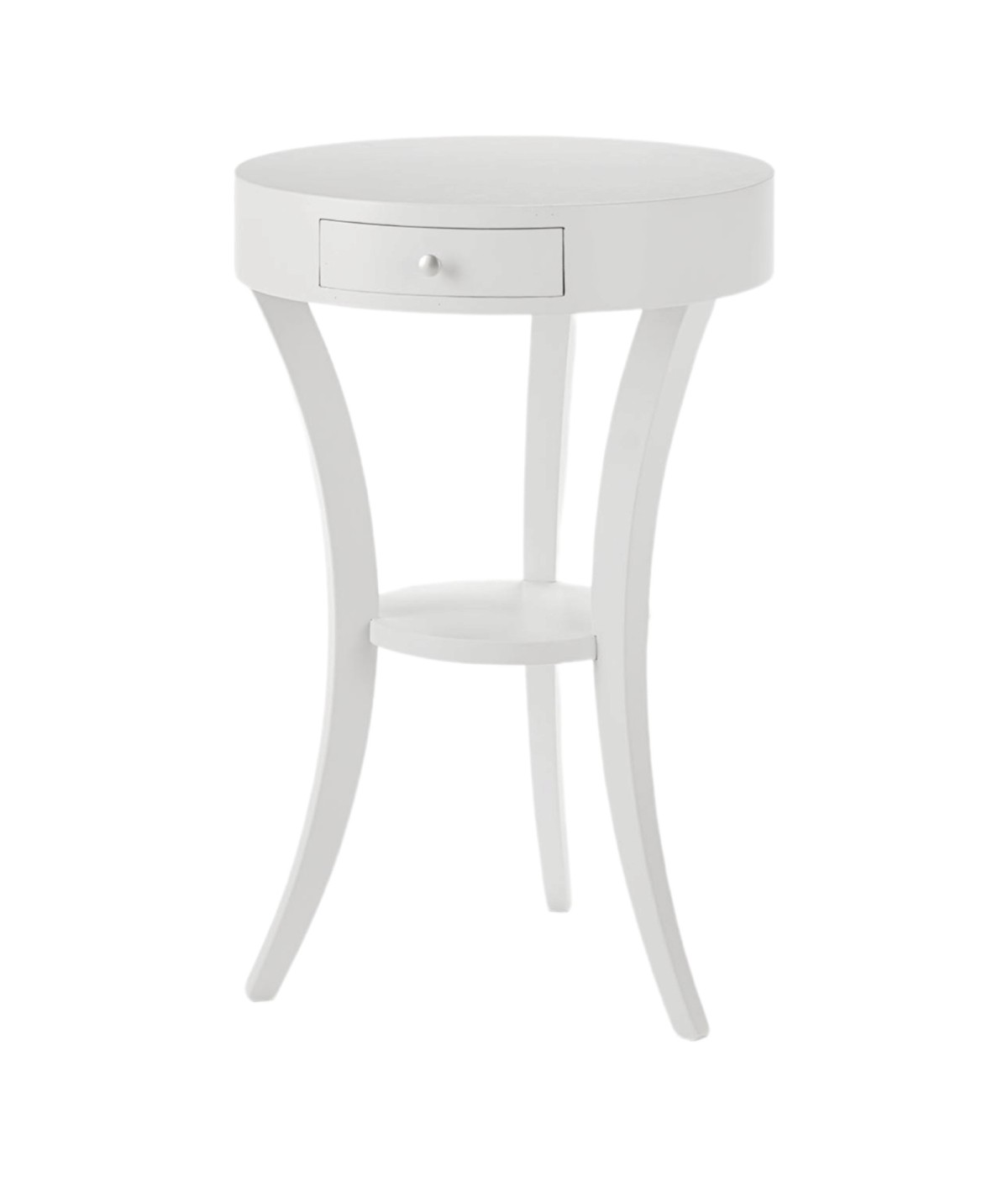 MOBILI 2G - Tavolino rotondo classico legno bianco shabby 45x45x70 vista frontale